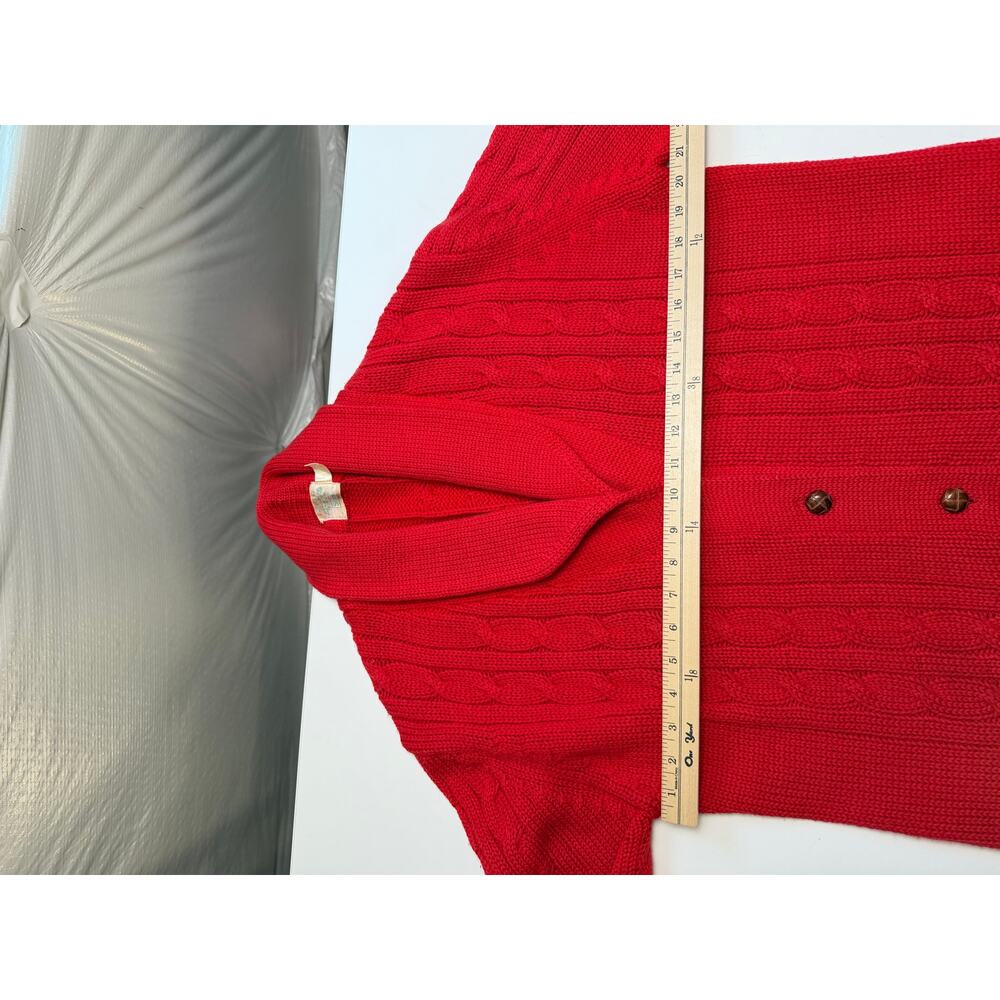 Vintage Sears Womens Cardigan Sweater Red Worsted Wool Cable Knit Fisherman - Picture 9 of 10